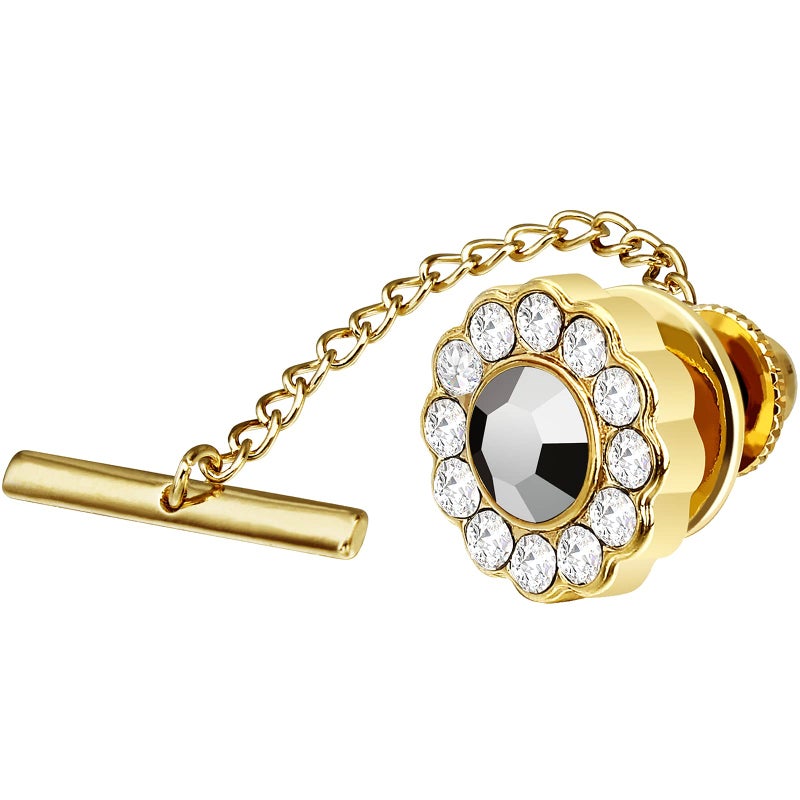 AMITER Mens Grey Crystal Tie Tack with Chain for Mens Necktie -Gold Tone Tie Pin in Gift Box Wedding Birthday Anniversary Party - Image 1
